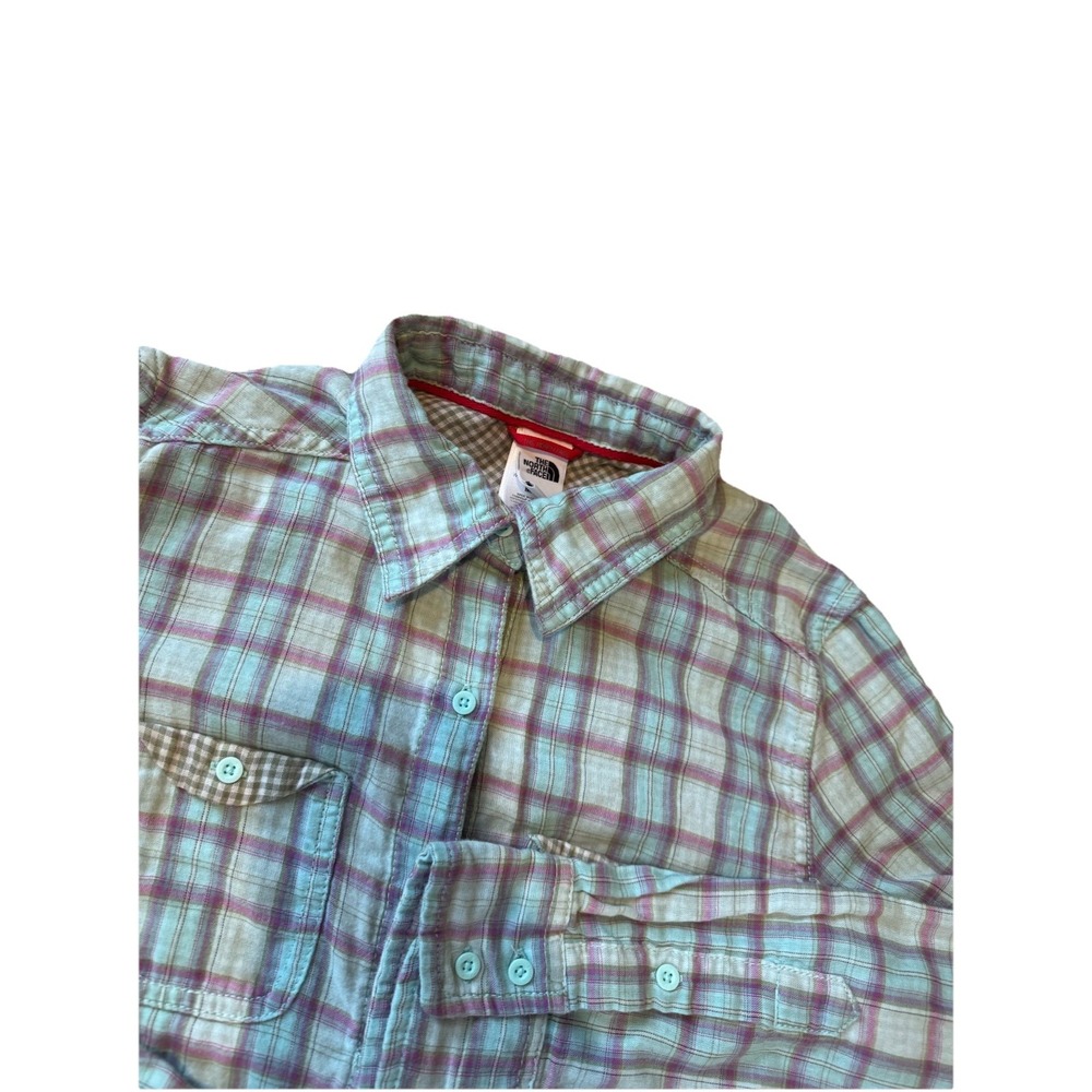 The North Face Women's Medium Button Up Shirt Teal Purple Lightweight Gorpcore